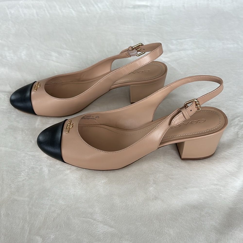 Coach Nude Black Cap Toe Erica Slingback Block Heel Pumps Women’s Size 10B - Picture 2 of 7